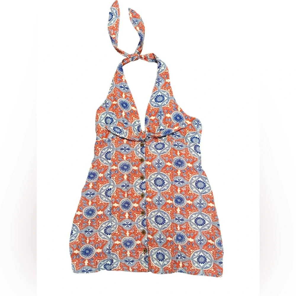 Maeve Anthropologie blue and red halter mini dress - Picture 3 of 6